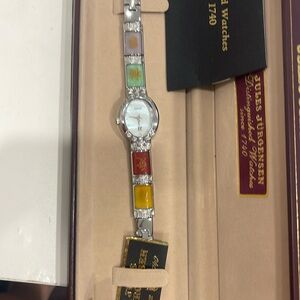New Vintage Jules Jurgensen silver stainless steel with 4 large jade insets